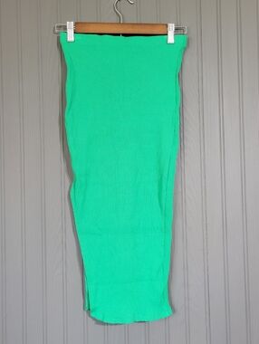 Lulus Ribbed Pencil Skirt Pull-On Side Slit Bodycon Green Women's Small